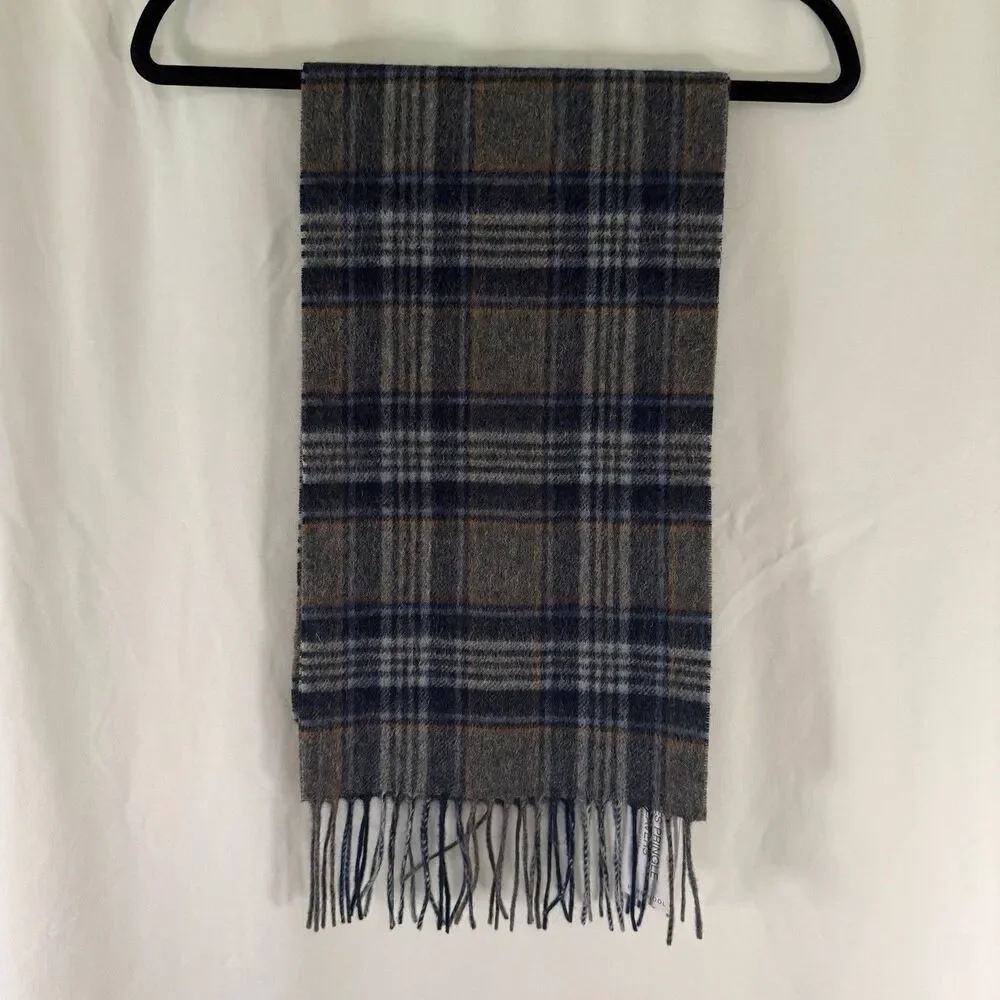 New james Pringle Weavers Pure Wool Scarf Grey Square Tassels 71